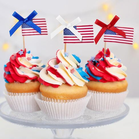 200 PCS Mini Red Blue White Bows صغير في الرابع من يوليو ، تويست تويست تويست ، أقواس الاستقلال يوم الاستقلال في الرابع من شهر يوليو ، شريط شجرة التغليف DIY Craft Party Decor (أسلوب مخطط) in Kuwait