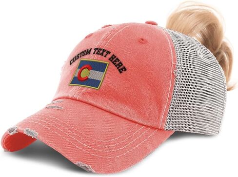 Custom Womens Ponytail Cap Colorado Flag State Embroidery Cotton Strap Closure in Saudi Arabia