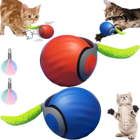 Interactive Cat Toys for Indoor Cats, Smart Interactive Cat Toy Ball with Tail Automatic Kitten Toys for Bored Indoor Adult Cats Two Speed Adjustment (Blue&Orange) in Kuwait
