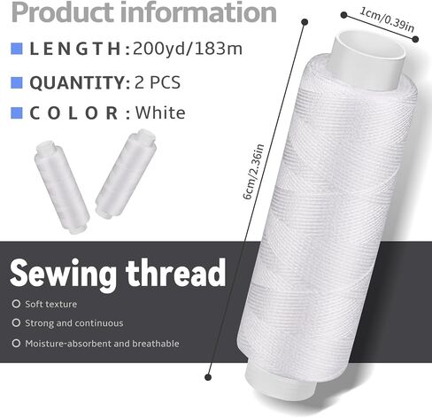 Bupete 2 Rolls White Thread for Sewing, 200 Yards Each Roll Sewing Thread, Polyester Threads for Sewing Machine Embroidery Hand Stitching in Saudi Arabia
