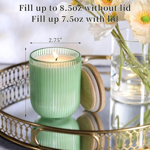 12PCS Milky White Ribbed Candle Jars for Making Candles, 8.5 OZ Empty Glass Candle Making Jars with Bamboo Lids, Candle Wick Kit and Sticky Warning Labels, Candle Vessels for Candle Making in Saudi Arabia