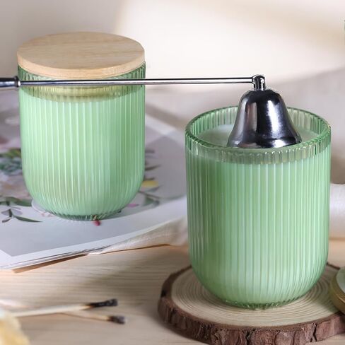 12PCS Milky White Ribbed Candle Jars for Making Candles, 8.5 OZ Empty Glass Candle Making Jars with Bamboo Lids, Candle Wick Kit and Sticky Warning Labels, Candle Vessels for Candle Making in Saudi Arabia