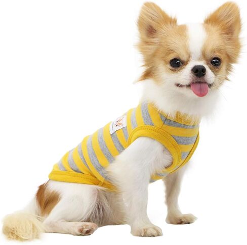 LOPHIPETS 100% Cotton Striped Dog Shirts for Small Dogs Chihuahua Puppy Clothes Tank Vest-Yellow and Gray Strips/L in Saudi Arabia