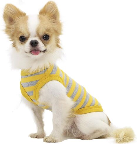 LOPHIPETS 100% Cotton Striped Dog Shirts for Small Dogs Chihuahua Puppy Clothes Tank Vest-Yellow and Gray Strips/L in Saudi Arabia