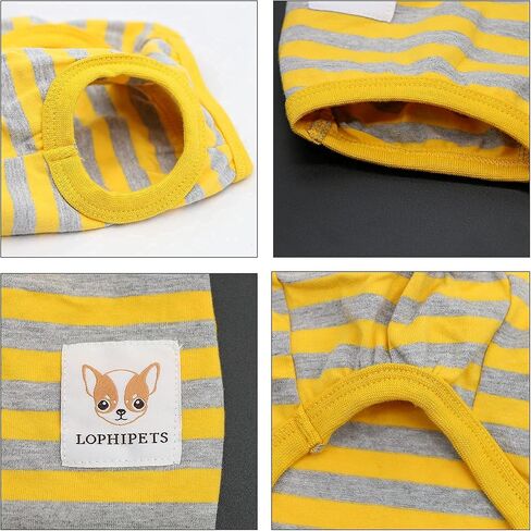 LOPHIPETS 100% Cotton Striped Dog Shirts for Small Dogs Chihuahua Puppy Clothes Tank Vest-Yellow and Gray Strips/L in Saudi Arabia