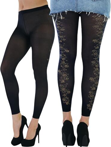 ToBeInStyle Women’s Sheer Inspired Floral Lace Footless Tights Nylon Hosiery Black in Saudi Arabia
