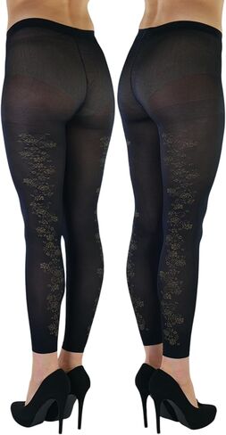 ToBeInStyle Women’s Sheer Inspired Floral Lace Footless Tights Nylon Hosiery Black in Saudi Arabia