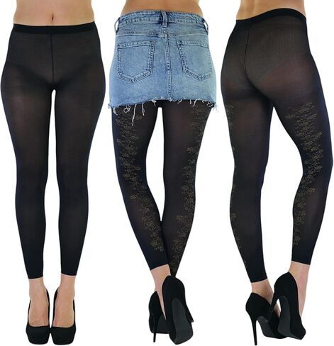 ToBeInStyle Women’s Sheer Inspired Floral Lace Footless Tights Nylon Hosiery Black in Saudi Arabia