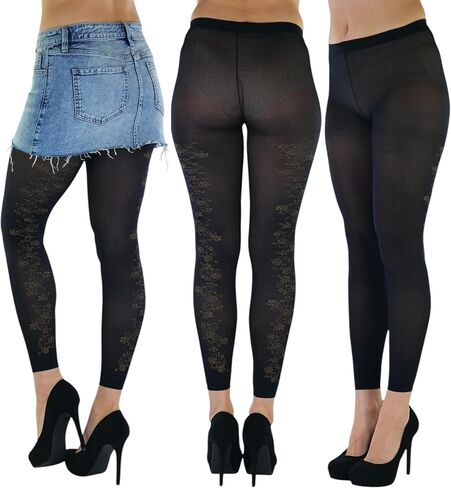 ToBeInStyle Women’s Sheer Inspired Floral Lace Footless Tights Nylon Hosiery Black in Saudi Arabia