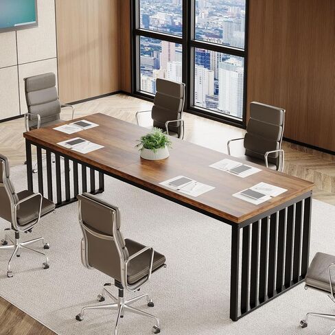 Tribesigns 6.5 ft Conference Table, Small Conference Room Table for 4, Industiral Long Meeting Table with Metal Legs for Seminar, Business or Negotiation (1, Brown + Black) in Kuwait