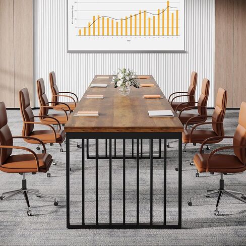 Tribesigns 6.5 ft Conference Table, Small Conference Room Table for 4, Industiral Long Meeting Table with Metal Legs for Seminar, Business or Negotiation (1, Brown + Black) in Kuwait