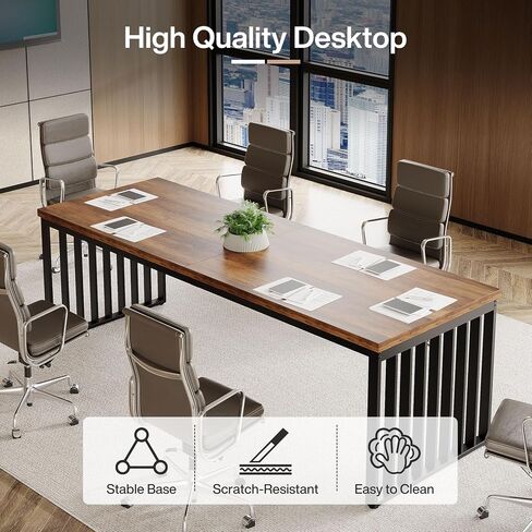 Tribesigns 6.5 ft Conference Table, Small Conference Room Table for 4, Industiral Long Meeting Table with Metal Legs for Seminar, Business or Negotiation (1, Brown + Black) in Kuwait