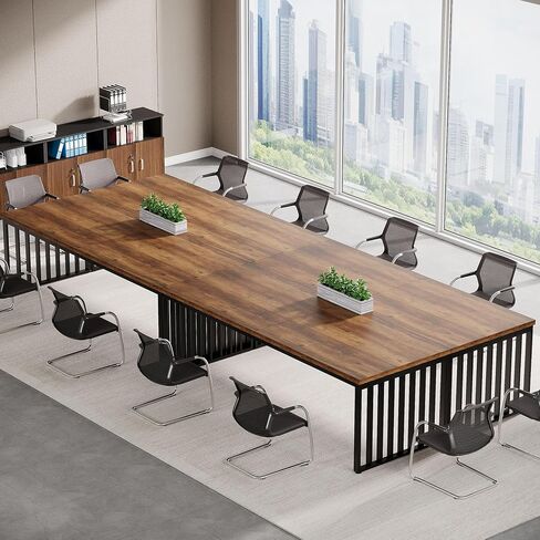 Tribesigns 6.5 ft Conference Table, Small Conference Room Table for 4, Industiral Long Meeting Table with Metal Legs for Seminar, Business or Negotiation (1, Brown + Black) in Kuwait