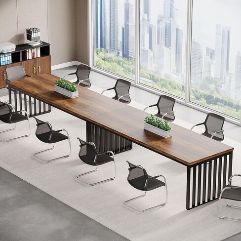 Tribesigns 6.5 ft Conference Table, Small Conference Room Table for 4, Industiral Long Meeting Table with Metal Legs for Seminar, Business or Negotiation (1, Brown + Black) in Kuwait