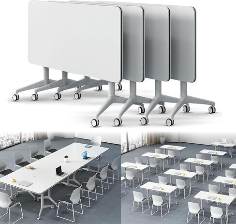 5.3FT Collapsible Conference Table, Portable Tables Folding Conference Room Tables for 2-10 People, Large Rectangular Meeting Seminar Table for Office Multimedia Classroom(White, 4pcs, 62.9'') in Kuwait