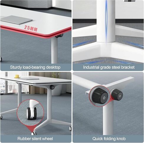 5.3FT Collapsible Conference Table, Portable Tables Folding Conference Room Tables for 2-10 People, Large Rectangular Meeting Seminar Table for Office Multimedia Classroom(White, 4pcs, 62.9'') in Kuwait