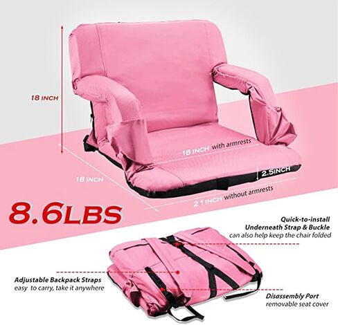 Stadium Seats for Bleachers with Back Support and Thick Padded Cushion,24" Extra Wide Portable Reclining Folding Chair with Optional Arms, 4 Pockets and Shoulder Straps,Big Size,Burgundy in Kuwait