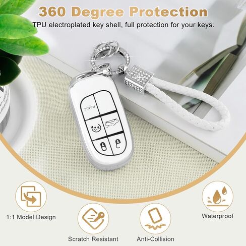 PIFOOG Key Fob Cover for Nissan Rogue Pathfinder 2023 5 Button Car Keys Case Shell Cute Bling Keychain Smart Remote Key Protector Accessories TPU Girly Women White Silver in Kuwait