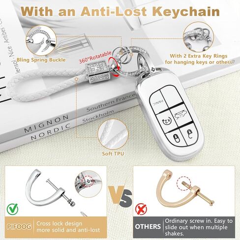 PIFOOG Key Fob Cover for Nissan Rogue Pathfinder 2023 5 Button Car Keys Case Shell Cute Bling Keychain Smart Remote Key Protector Accessories TPU Girly Women White Silver in Kuwait