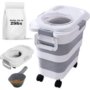 25 lbs Dog Food Storage Container,Collapsible Dog Food Container with Scoop,Pet/Dog/Cat/Bird Food/Cat litter Storage Containers to Keep Dry,Easy to Move.(white)