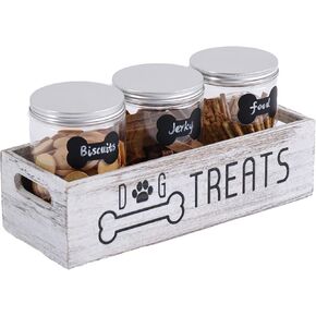 Dog Treat Container Cat Food Organizer with 3 Jars Pet Food Storage Containers Dog Treat Station Cat Treat Storage Farmhouse Decor Gift for Pet