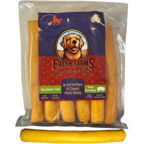 6 Pack 10-Inch Pork Skin Rolls – Natural Dog Chews for Medium and Large Dogs – Long Lasting, Raw Hide Free, Highly Digestible Treats for Aggressive Chewers – Oven Roasted