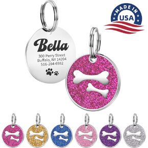 Dog Tags Personalized for Pets,Dog Name Tags Personalized, Custom Dog ID Tag and Cat Tag with 4 Lines of Custom Text, Deep Engraved, Glitter Paw Design (Silver)