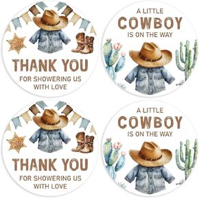 Westren Thank You for Celebrating with Us Stickers Cowboy Baby Shower Stickers，A Little Cowboy is On The Way - 2" Round - Set of 84