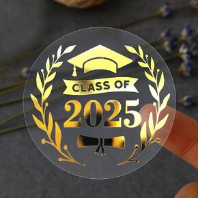 Class of 2025 Foil Graduation Round Envelope Seals Real Foil Stickers High School College Graduation 2025 Labels Metallic Foil Celebration Invitation Sticker, 1.6", Pack of 100 (Black)