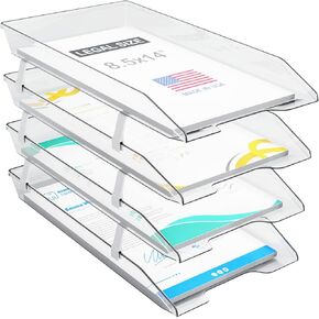 Acrimet 4 Tier Legal Letter Tray, Facility Front Load (Legal Size) (Plastic) (Clear Crystal Color) Made in USA