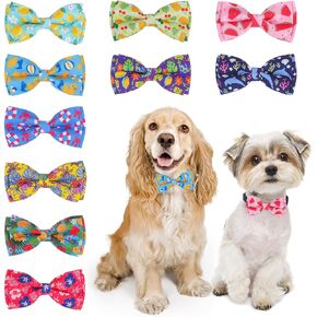 SCENEREAL 10 Pack Dog Bow Tie Set for Small Medium Dogs Cats - Adjustable Summer Pet Bowtie Sliding Collar Attachments Bowknots, Puppy Grooming Accessories Charms for Birthday Wedding Party