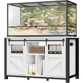 YITAHOME 120 Gallon Reptile Tank Stand with Power Outlets, Heavy Duty Large Reptile Tank Stand with Barn Door, Reptile Tank Turtle Terrariums Table for Accessories Storage,1100LBS Capacity
