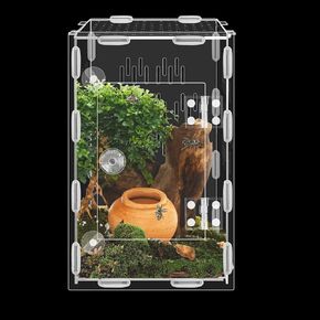 Acrylic Jumping Spider Enclosure, 6''x6''x9.8'' Front Opening Door Insect Terrarium Perfect for Tarantula Reptile Enclosure Tank Praying Mantis Habitat