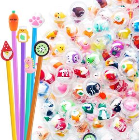 100 PCS Mini Pencil Toppers مع ألعاب الكبسولة ، قبعات قلم كرتون لطيفة ، سحر قلم رصاص مملوءة للأطفال ، العودة إلى المدرسة ، مكافآت الطلاب ، جوائز الفصول الدراسية ، الهدايا ، آلة البيع ، كبسولات آلة Gumball