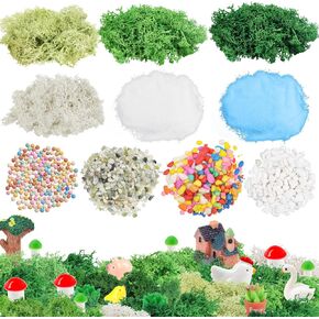 Scenery Basing Material Kit, 10 Pack Fairy Garden Miniatures Accessories Kit Dry Grass Moss Mixed Model Sand and Stone Fake River Desert for DIY Crafts, Mini Garden Scenery Railway Sand Model