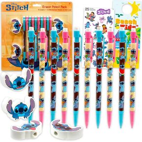 Disney 10 Count Stitch Mechanical Pencils for Classroom Set - School Supplies Bundle with 10 Pencils, 4 Erasers, Plus Stickers, More | Lilo and Stitch School Supplies for Kids, Boys, Girls