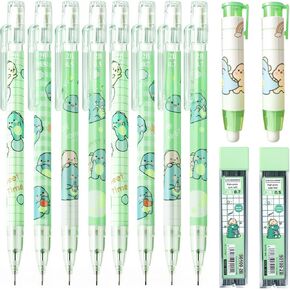 Dinosaur School Supplies,Cute Mechanical Pencil Set Include 8Pcs Kawaii Mechanical Pencils,2 Tubes Mechanical Pencil Lead Refills,2Pcs Dinosaur Erasers,for Office School Supplies