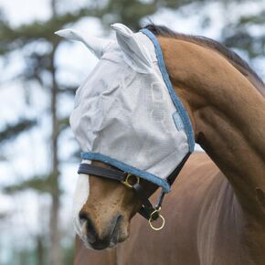 Amigo Fly Mask with Ears, Size: Horse, Color: Silver (Dark Grey Trim)