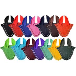 Crystal Horse Fly Bonnet 15 Colors Double Piping Ear Net Fly Veil Mask Breathable Cotton Crochet Tack Equestrian Full Cob Pony (COB, Pink)