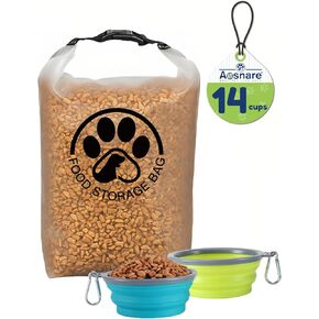 Pet Food Storage Bag for Travel - Transparent Leak-Proof Dog Food Container with Roll-Top Closure, Keeps Kibble Fresh for Camping Trip, Dog Boarding, Weekend Getaways (14 Cups)