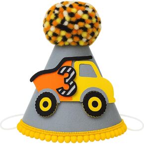 Construction 3rd Birthday Hat - Dump Truck 3rd Birthday Party Crown, Photo Props for Excavator Crane Digger Boys Three Years Old Decorations