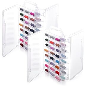 2 Pcs 46 Grids Sewing Organizer Double Sided Thread Box Storage Portable Clear Plastic Thread Holder for Embroidery Sewing Crafts Beads Embroidery Floss