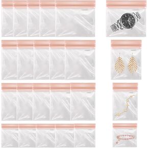 20 PCS Clear Jewelry Bags, EVA Anti Tarnish Jewelry Storage Bags,Mini Pouch Small Plastics Travel Jewelry Bags,Resealable Pink Ziplock Pouches for Women Ring Earring Necklace Bracelet (4 Mix Sizes)