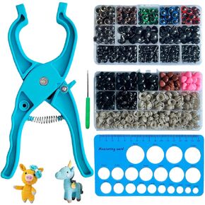 New Upgraded Safety Eye Tool for Attaching Safety Eyes for Crocheting,with 915 PCS Safety Eyes and Noses,Sizer Tools for 10-30mm Stuffed Animals Safety Eyes Doll Making Supplies(Blue)