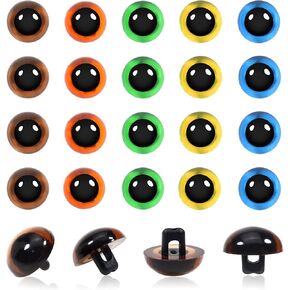 TOAOB 20pcs Sew On Safety Eyes Buttons 9mm 5 Colors Plastic Mushroom Domed Sewing Crafting Eyes for DIY Stuffed Animals Amigurumis Crochet Doll Making