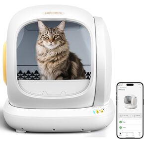 MeoWant Automatic Cat Litter Box, Large Opening Self Cleaning Litter Box with Safety Protection for Multiple Cats, App Control, Odor-Free, 75L Space, Yellow