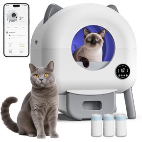 HIMIX Automatic Cat Litter Box, Self-Cleaning Cat Litter Box Robot with APP Control and Odor Removal for Multiple Cats, 85L + 20L Large Smart Litter Boxes with 60 Trash Bags and 1 Mat