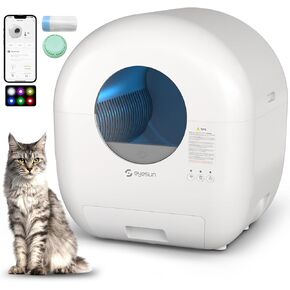 Self Cleaning Litter Box,76L Automatic Cat Litter Box Self Cleaning with APP Control,Low Noise,Safety Protection,Roll Garbage Bags,Deodorizer and Cleaning Brush for Multiple Cats