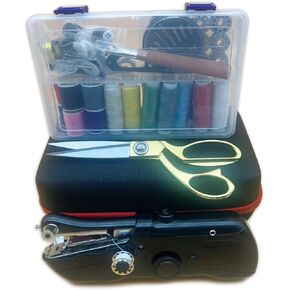 Handheld Sewing Machine with Black Storage Case and 109-Piece Sewing Kit, Mini Portable Cordless Hand Sewing Machine, Ideal for Adults & Beginners, Complete Set of Quick Home Clothing Repair Tools
