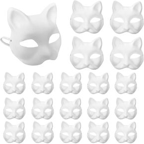XIPEGPA Therian Masks White Paper Cat Masks to Painted Animal Cosplay Facemask Masquerade Mask Costume Prop for DIY Painting
